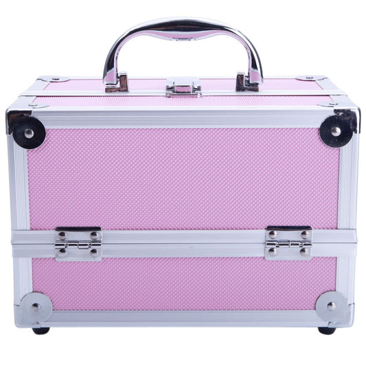 OmySalon SM-2176 Portable Handle Large Storage Lockable Cosmetic Makeup Train Case with Mirror Lock