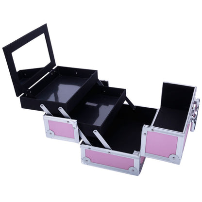 OmySalon SM-2176 Portable Handle Large Storage Lockable Cosmetic Makeup Train Case with Mirror Lock